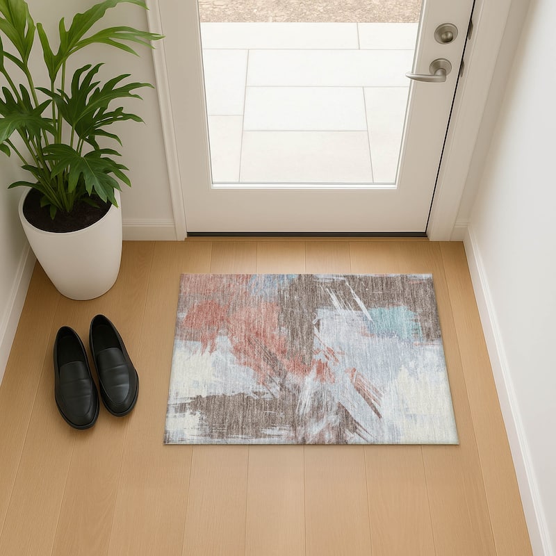 Premium Washable Super Soft Modern Brushstrokes Mayfield Rug - Taupe - 1'8" x 2'6"