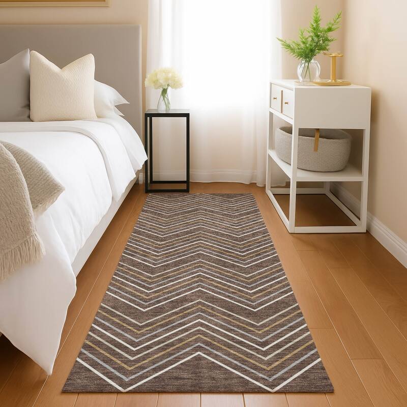 Machine Washable Indoor/ Outdoor Modern Chevron Chantille Rug
