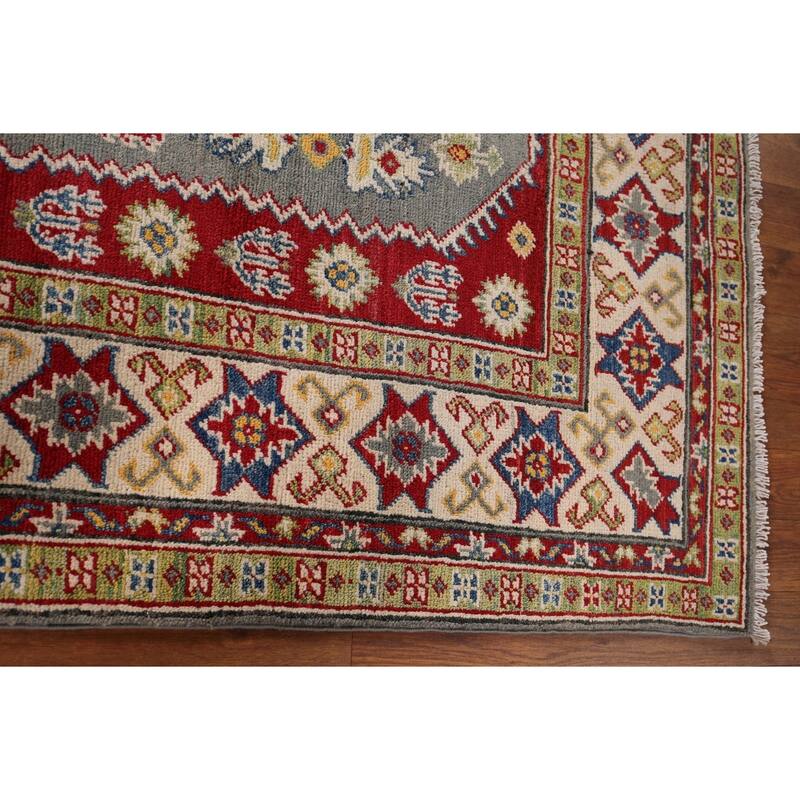 Grey Kazak Oriental Area Rug Handmade Wool Carpet - 4'11" x 6'8"