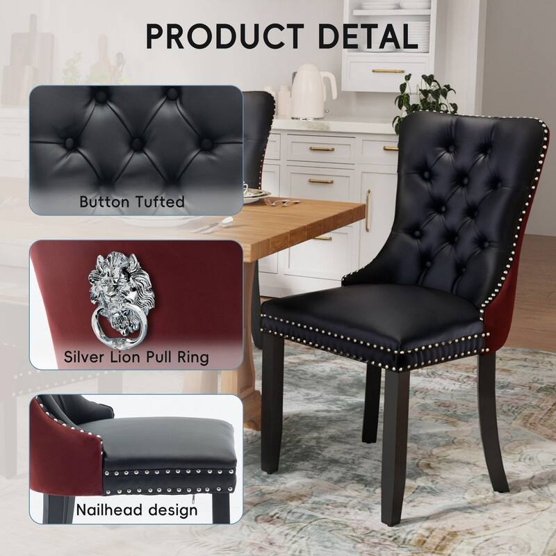Solid Wood Velvet Upholstered Dining Chair Set of 2