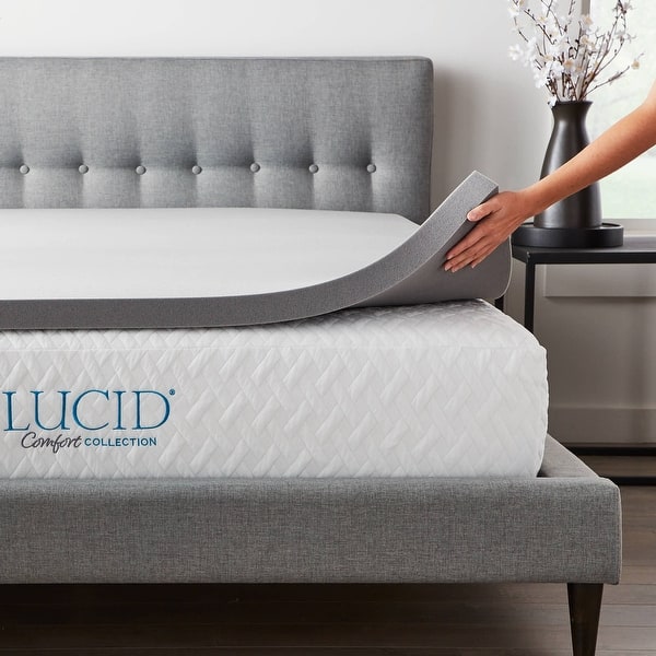 Lucid Comfort Collection Bamboo Charcoal And Aloe Memory Foam Topper Gray On Sale Overstock 21015585