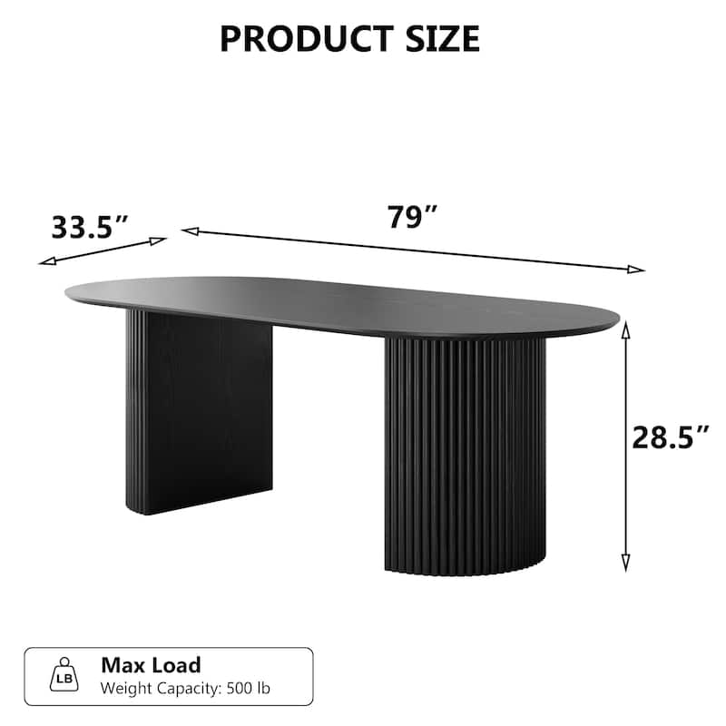 79" Oval Solid Wood Dining Table Duble Pedestal Seats 6