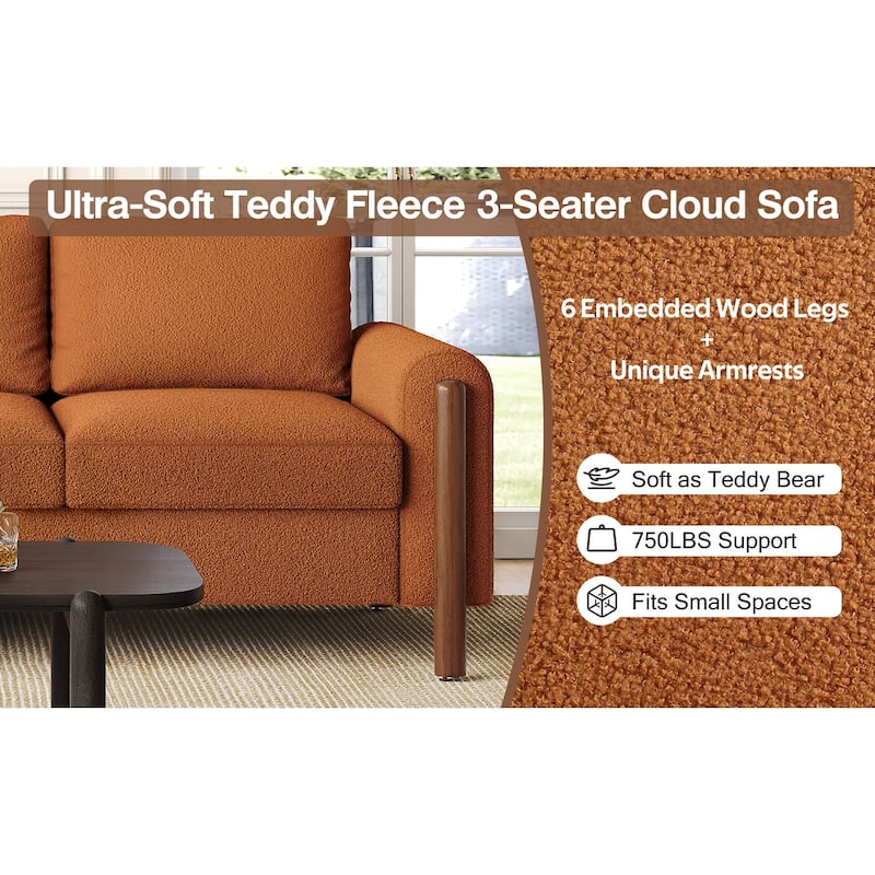 Christopher Knight Home - Adley Modern Upholstered 3-Seater Sofa with Curved Armrests and Solid Wood Legs