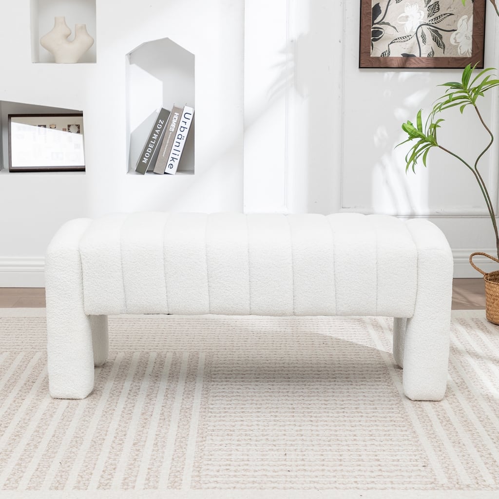 SEYNAR Modern Glam Teddy Velvet Fabric Rectangle Ottoman