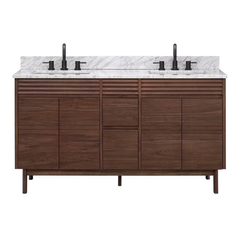 Avanity Carina Bathroom Vanity in Coffee Teak with Carrara White Marble Top