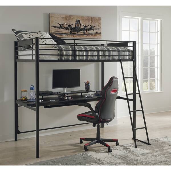 slide 2 of 14, Signature Design by Ashley Broshard Black Twin Loft Bed with Desk