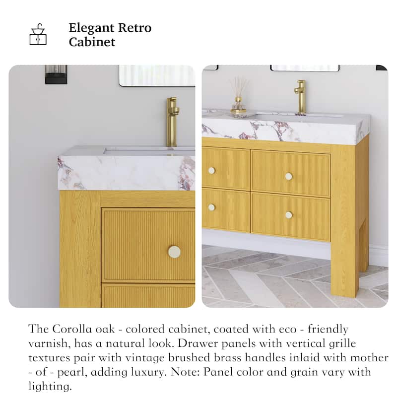 60" Freestanding Bathroom Vanity with 2 Ceramic Sinks - 59.84'' x 19.69'' x 33.46''