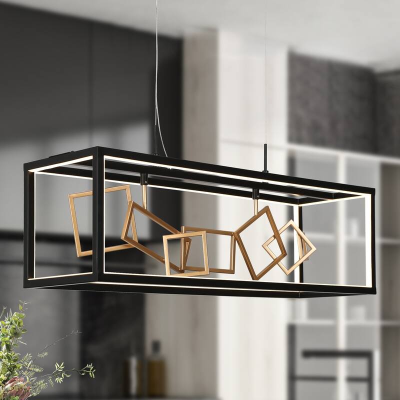 Modern 8-Light LED Black Gold Chandelier Airy Frame Kitchen Island Light - W 27.75" x H 12"
