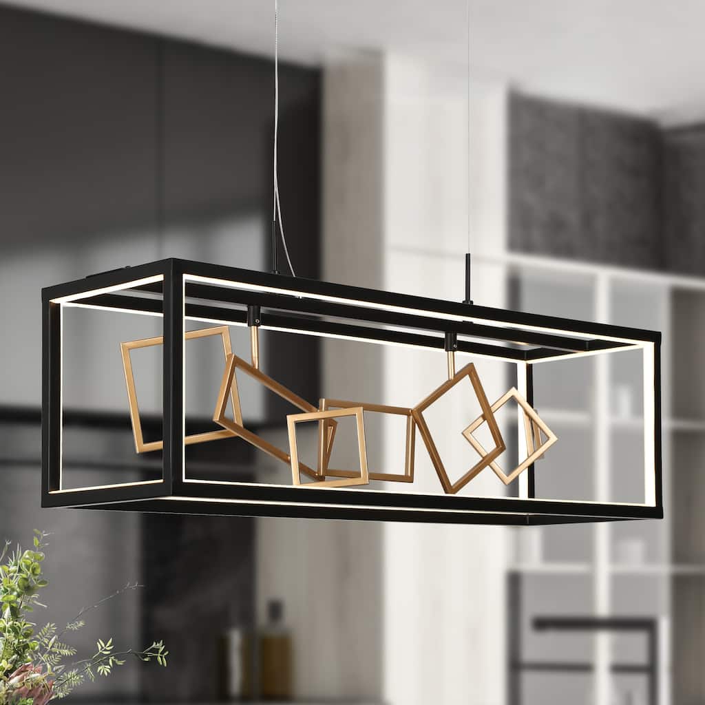 Modern 8-Light LED Black Gold Chandelier Airy Frame Kitchen Island Light - W 27.75" x H 12"