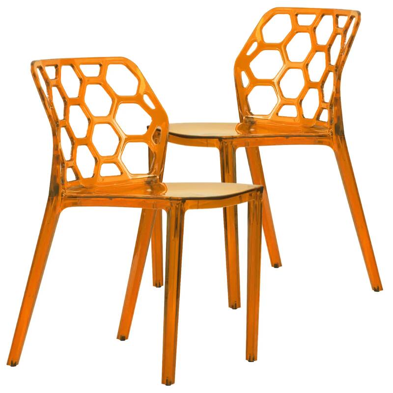 Dynamic Transparent Lucite Honeycomb Cut-Out Seamless Stackable Dining Accent Chair Set of 2