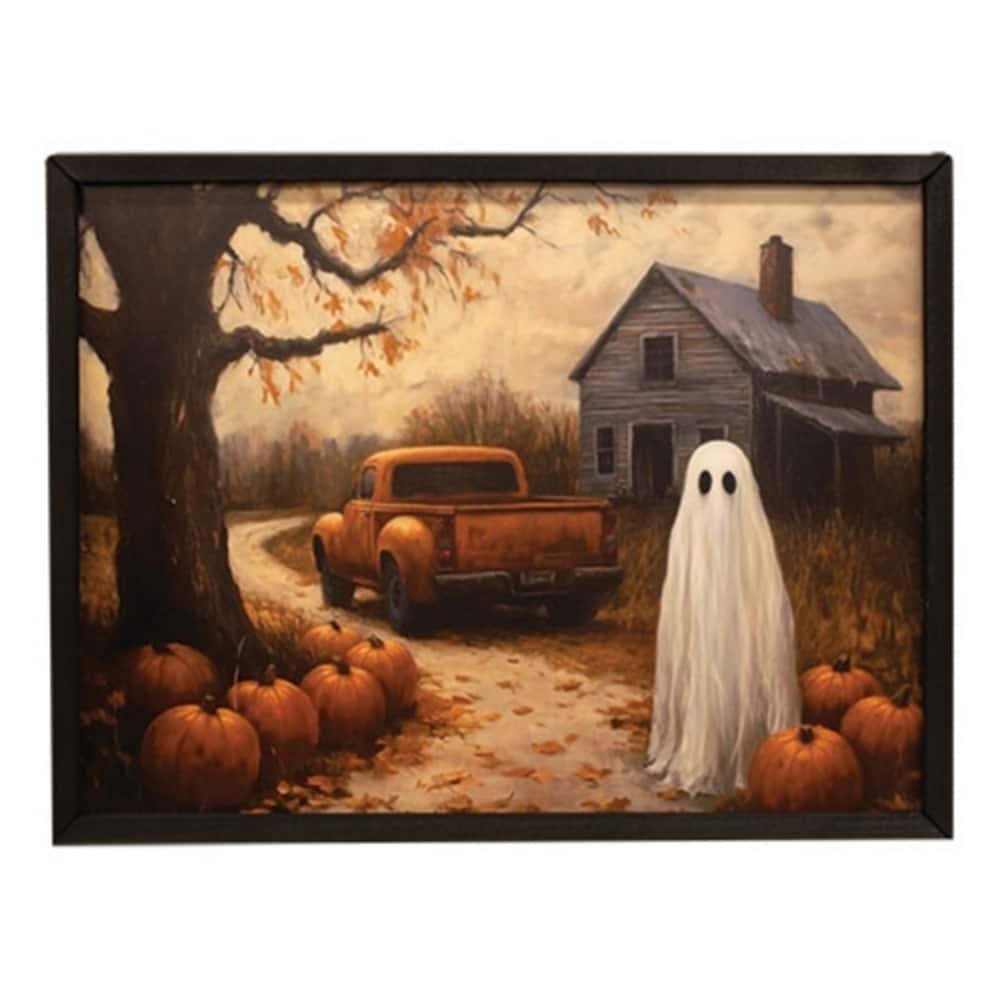 Ghost and Truck Framed Wall Art Halloween Decor