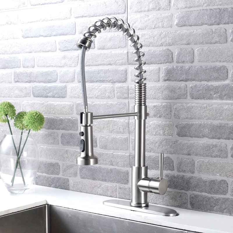 Brushed Nickel Pull Out Spray Kitchen Sink Faucet