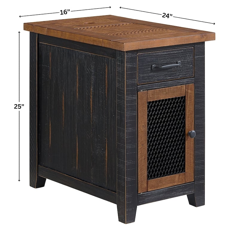 Rustic Solid Wood Chairside End Table with Hidden Charging Station