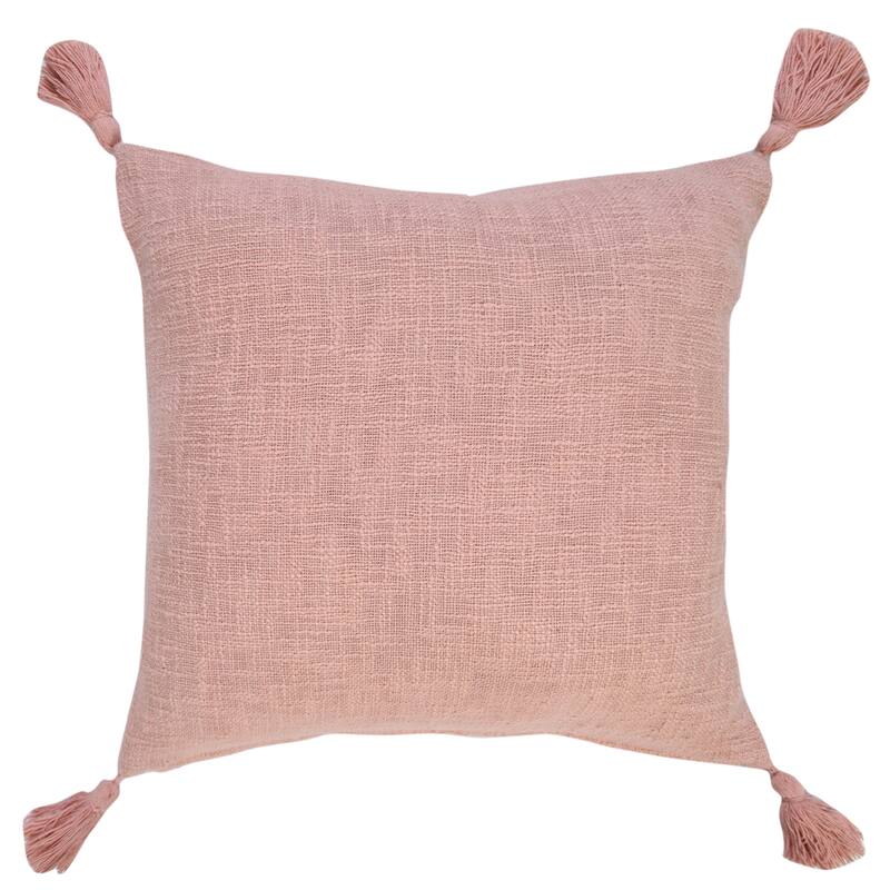 Handwoven Solid Square Throw Pillow Cover with Tassels - 20" - Coral Pink