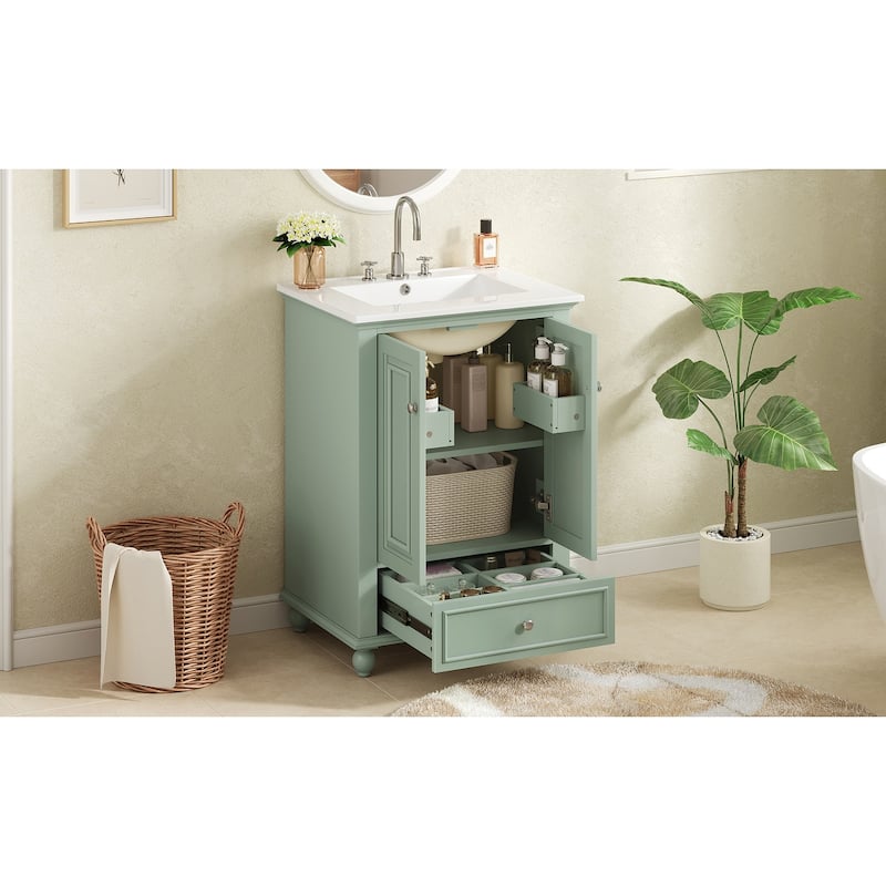 24"Bathroom Vanity with Ceramic Sink, Storage Cabinet with Soft Closing Doors, Bathroom Cabinet with Drawer and Drawer Dividers