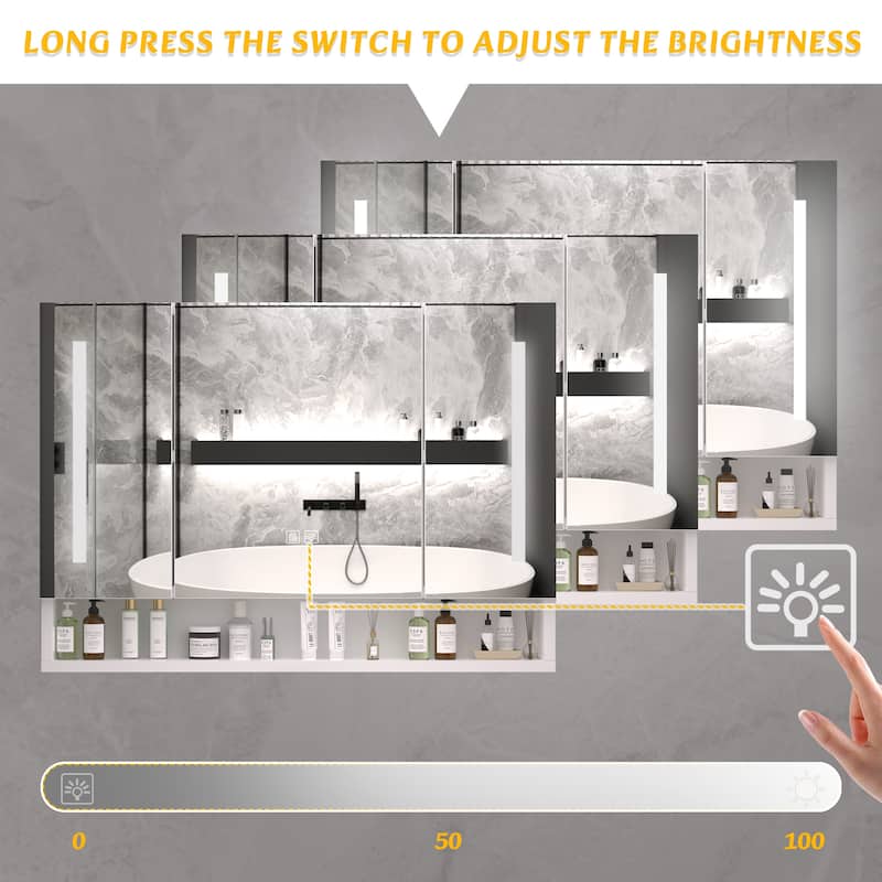 39 x 28 Inch LED Lighted Medicine Cabinet with Mirror, Aluminum Wall Mounted Bathroom Cabinet with Anti-Fog and Storage