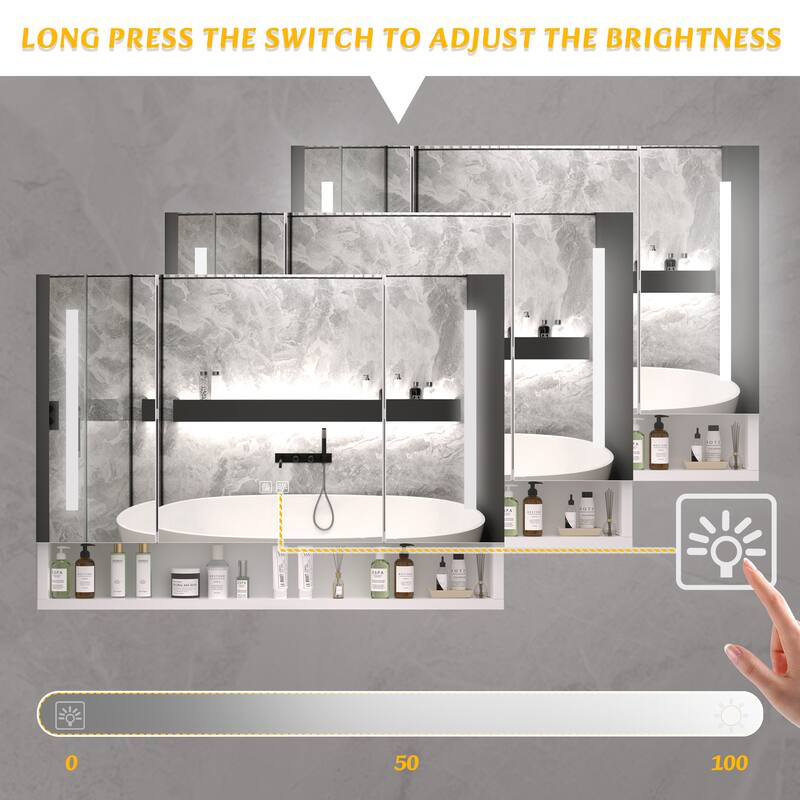 Roomfitters 39 Inch Illuminated Medicine Cabinet, Aluminum Bathroom Storage Mirror, Wall Mounted Vanity Organizer, White