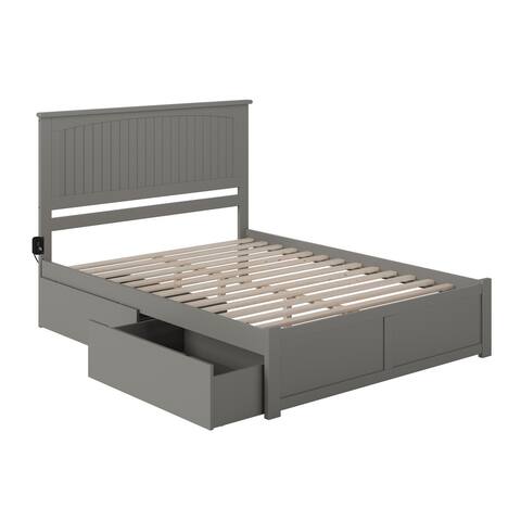 Nantucket King Platform Bed with Foot Board and 2 Bed Drawers in Grey