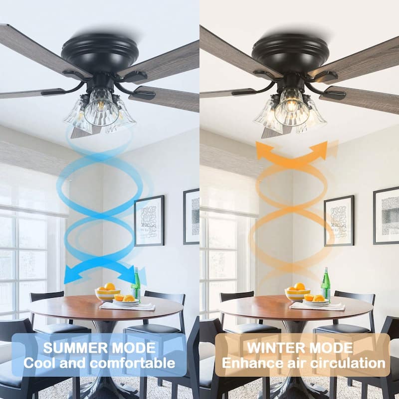 Cusp Barn 52 Inch Traditional Indoor Ceiling Fan with Remote Control, Farmhouse Flush Mount Ceiling Fan with Clear Glass Shade