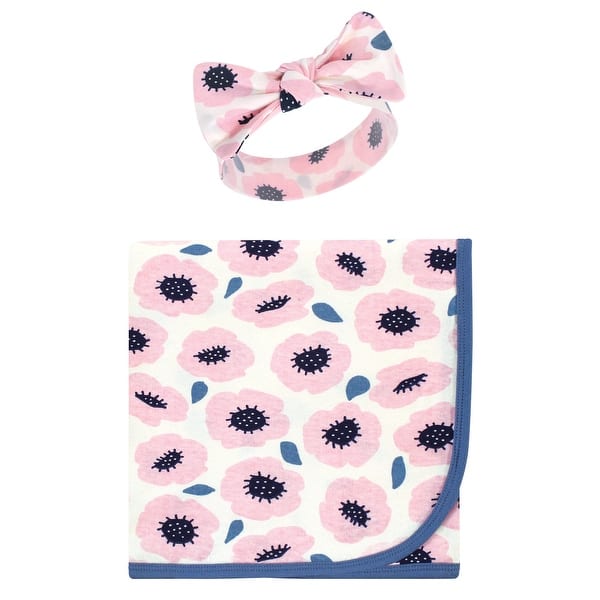 slide 1 of 1, Touched by Nature Baby Girl Organic Cotton Swaddle Blanket and Headband or Cap, Blossoms, One Size - Blossoms - One Size One Size - Blossoms