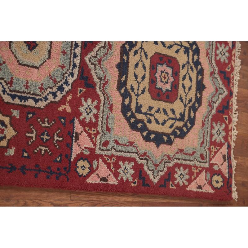 Geometric Red Kazak Oriental Runner Rug Handmade Wool Carpet - 2'5"x 8'1"