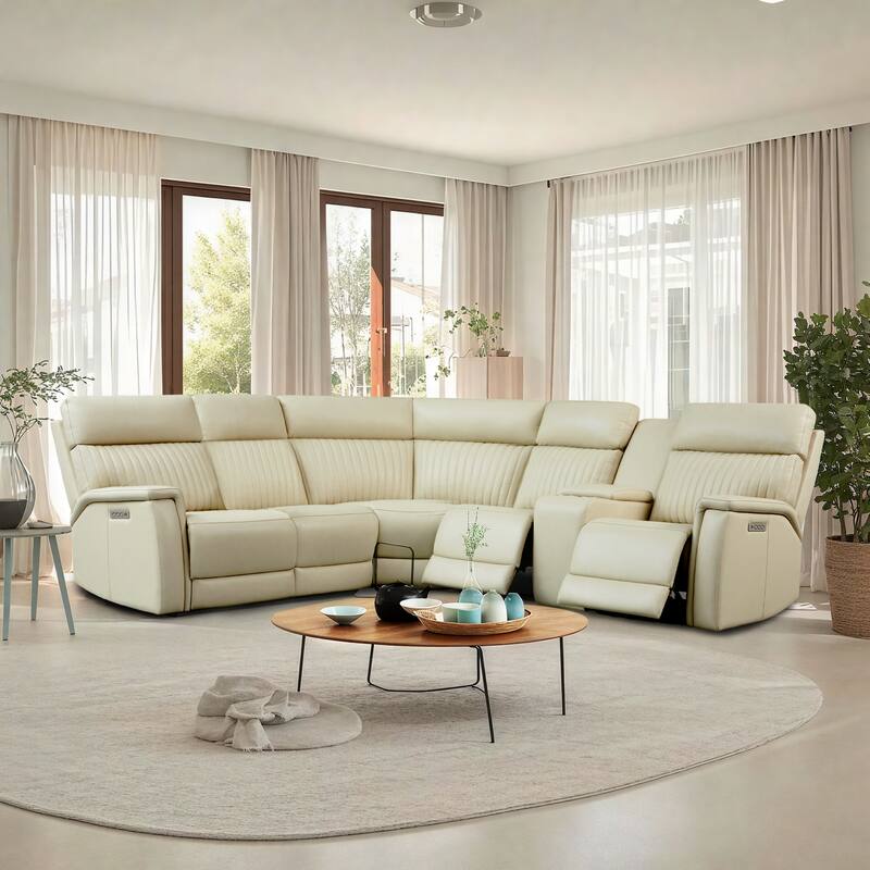 6PCS, 3 power Recliners, Leather Reclining Sectional with Power headrest & lumbar, USB & USB-C Ports