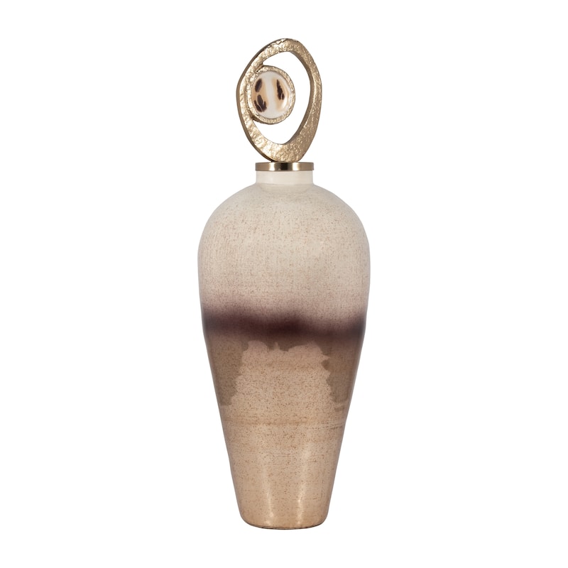 Sagebrook Home Glass, 27" Vase Metal Swirl Topper, 2-tone Bronze, Cylinder - 10" x 10" x 27"