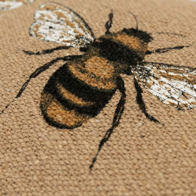 Rizzy Home Beige, Black, White, and Yellow Bee Throw Pillow