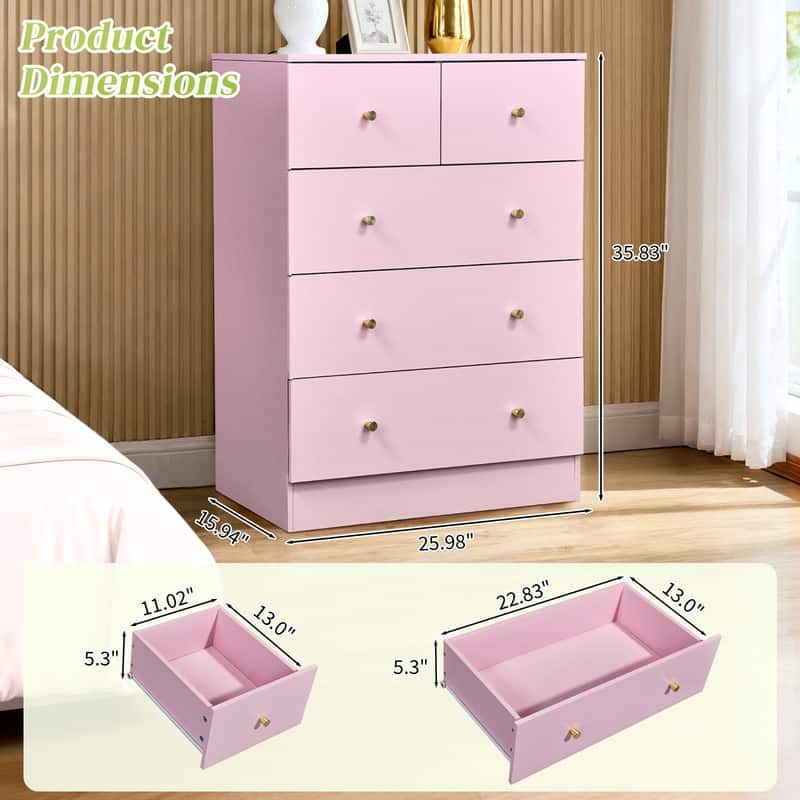 5-Drawer Dresser For Bedroom And Chest Of Drawers With Sturdy Construction Wood Storage Organizer For Closet