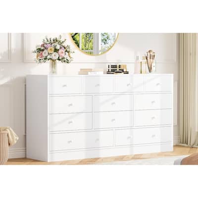 Dresser for Bedroom,12 Drawer Dressers & Chests of Drawers, Wood Storage Drawer Dresser with Power Outlet