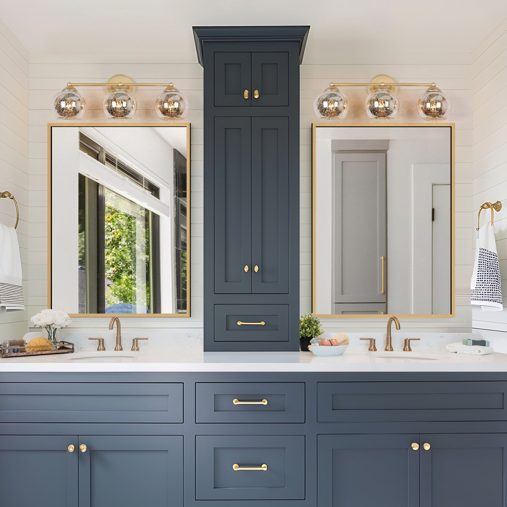 Mid-Century Modern Glam Gold Bathroom Vanity Light 3-Light Wall