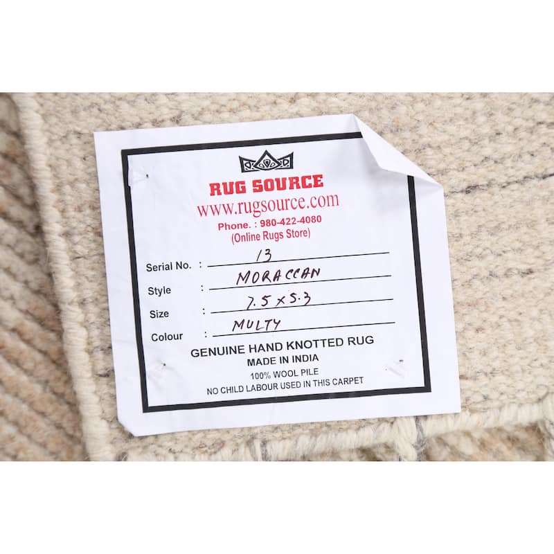 Abstract Modern Moroccan Oriental Area Rug Hand-knotted Wool Carpet - 5'3" x 7'5"