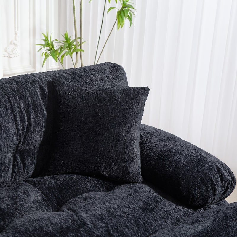 120.87" Chenille L-Shaped Sectional Sofa with Reversible Design, and 3-Seat Sleeper & Ottoman - Dual-Layer Cushion