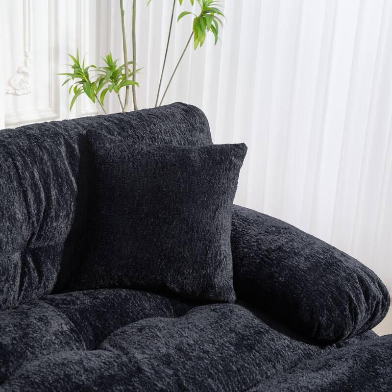 3-seat L Shaped Modular Sleeper Sofa, Dual-Layer Cushioning, Ottoman, 2 Pillows - Black for Living Room