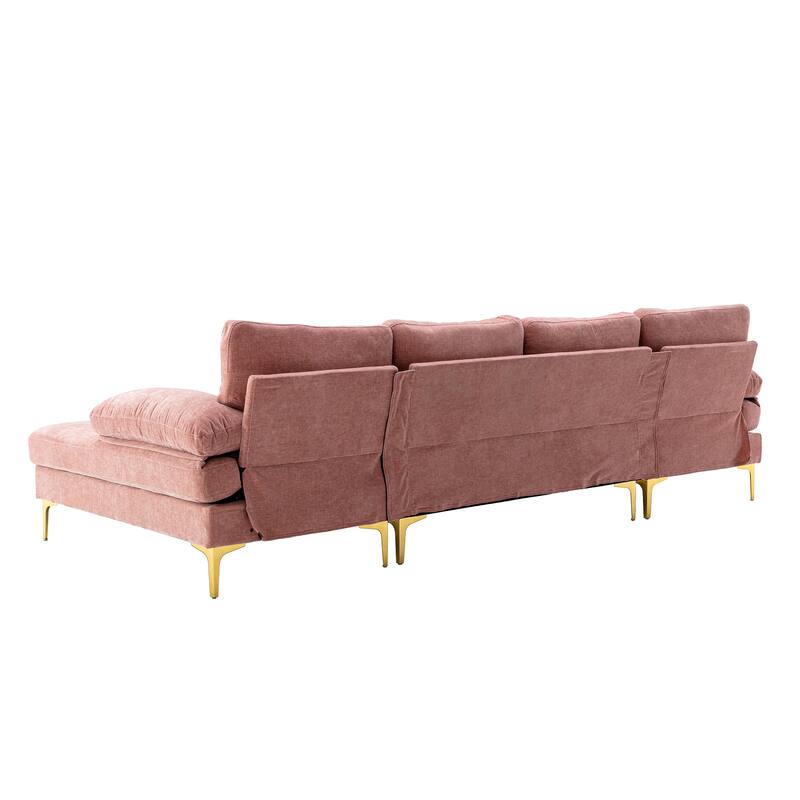 Living Room Chenille Fabric Sofa Sectional Sofa with Cushion Back, Pillow Top Arms, and Metal Legs