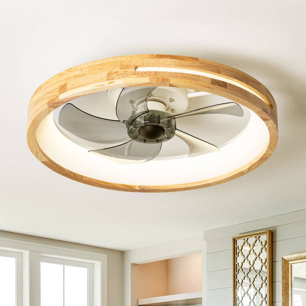 19.7" Modern Flush Mount Ceiling Fan with LED Light and Remote Control, Wooden Finish for Bedroom/Living Room - 5