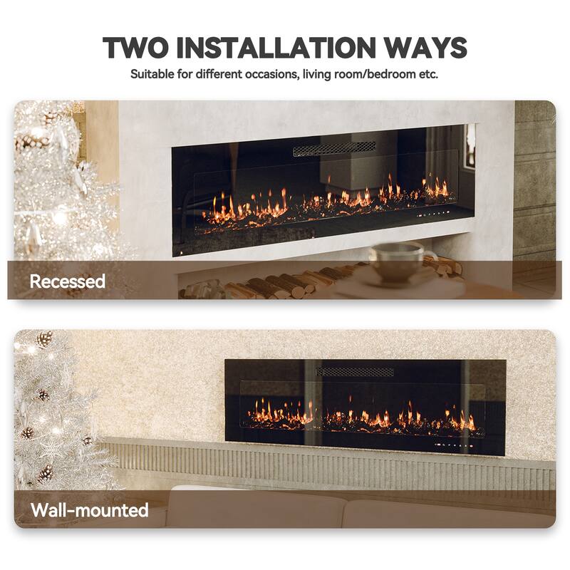 LED Recessed Wall-Mounted Electric Fireplace