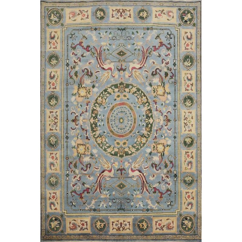 Hand Knotted Oriental 100% Wool Carpet Traditional Floral Navy Blue & Blues Ziegler Area Rug - 12' 3'' X 9' 0''