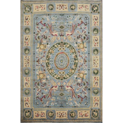 Hand Knotted Oriental 100% Wool Carpet Traditional Floral Navy Blue & Blues Ziegler Area Rug - 12' 3'' X 9' 0''