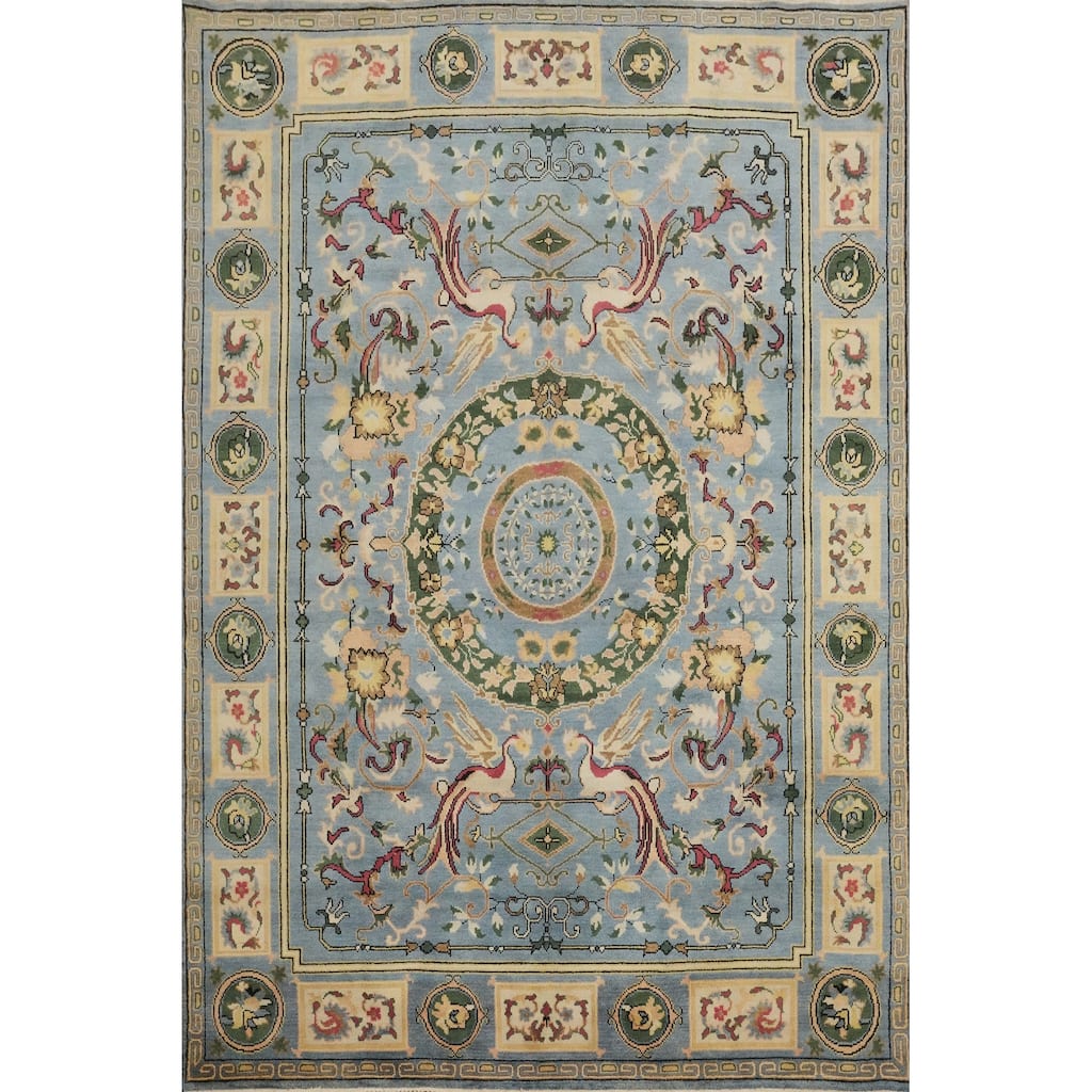 Hand Knotted Oriental 100% Wool Carpet Traditional Floral Navy Blue & Blues Ziegler Area Rug - 12' 3'' X 9' 0''