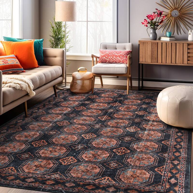 World Rug Gallery Transitional Moroccan Washable Non Slip Area Rug - Rust - 8'x10'