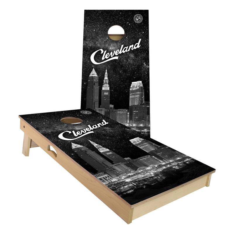 Cleveland at Night Outdoor Cornhole Board Set - Backyard 2x4 - NO Accessories