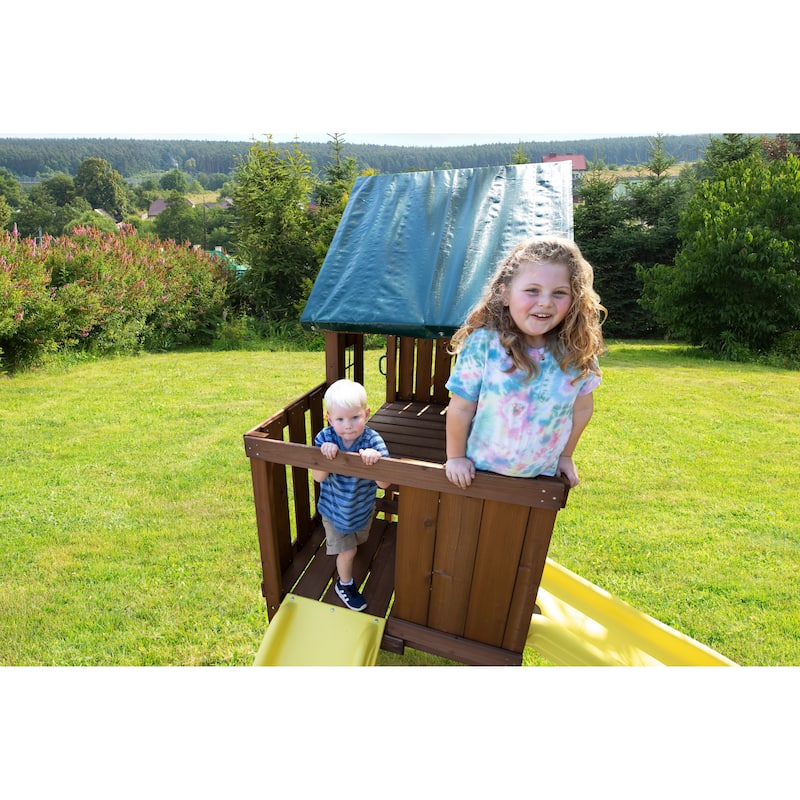 Swing-N-Slide Castlebrook Wood Outdoor Swing Set with Two Slides