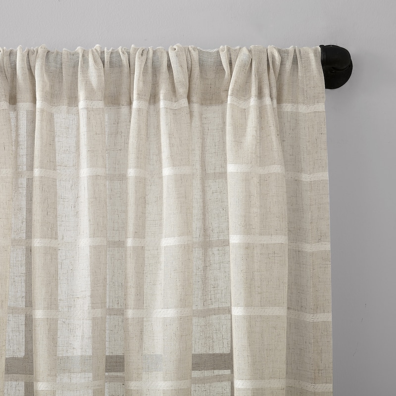 Clean Window Twill Stripe Anti-Dust Linen Blend Sheer Curtain Panel, Single Panel