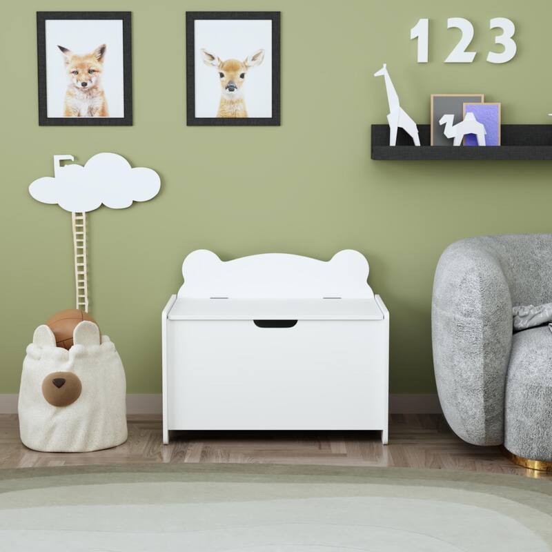 Kids Toy Box, Children Wooden Organizer Storage Chest with Safety Hinged Lid for Ages 2+ (White)