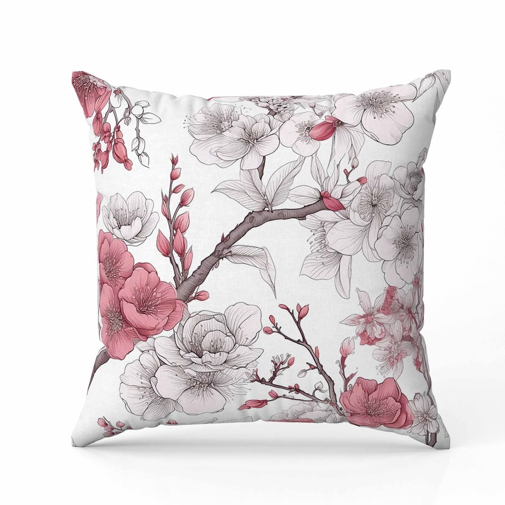Petal Poetry Indoor/Outdoor Reversible Throw Pillow White and Pink