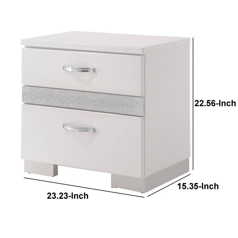 Nightstand With Three Center Metal Glide Drawers In White Gloss Finish
