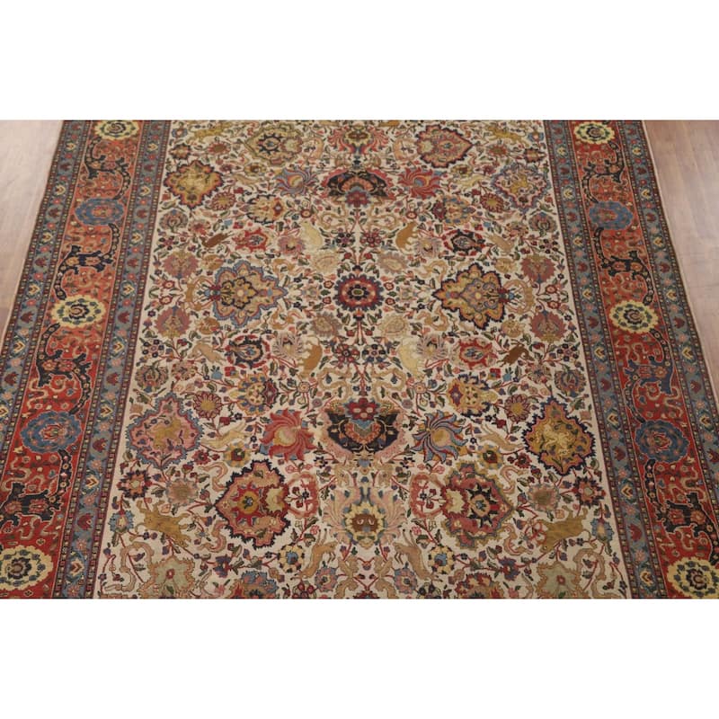 Signed Tabriz Persian Antique Area Rug Handmade Wool Carpet - 9'0" x 12'10"