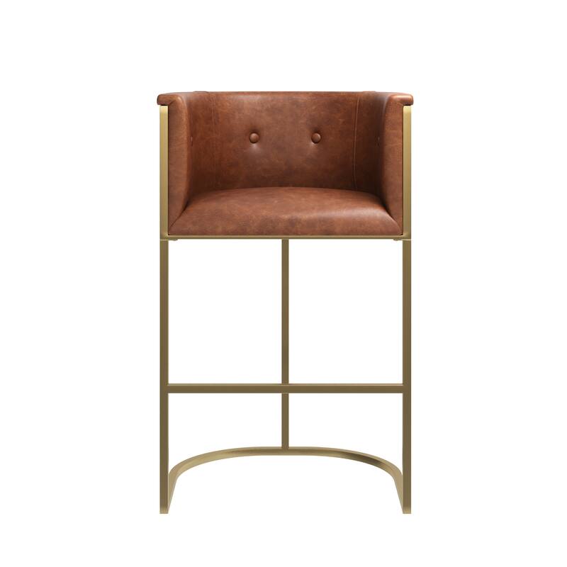 Manhattan Modern Bar Stool - Faux Leather with Gold-Finish Metal Base