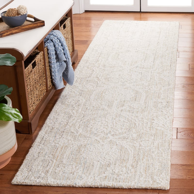 SAFAVIEH Handmade Ebony Nini Modern Wool Rug - 2'3" x 9' Runner - Grey/Ivory